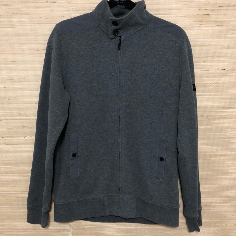 Ben Sherman Gray Full Zip Ribbed Cotton Turtle Neck Sweater Jacket Size Medium